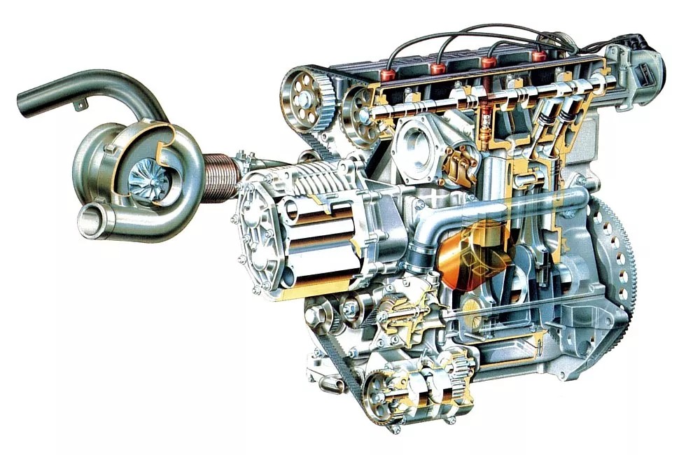 Silnik Lancii Delty Integrale wyposażony w sprężarkę typu Roots oraz turbosprężarkę. Przy pojemności 1,8 litra osiągał maksymalnie 1000 KM. 